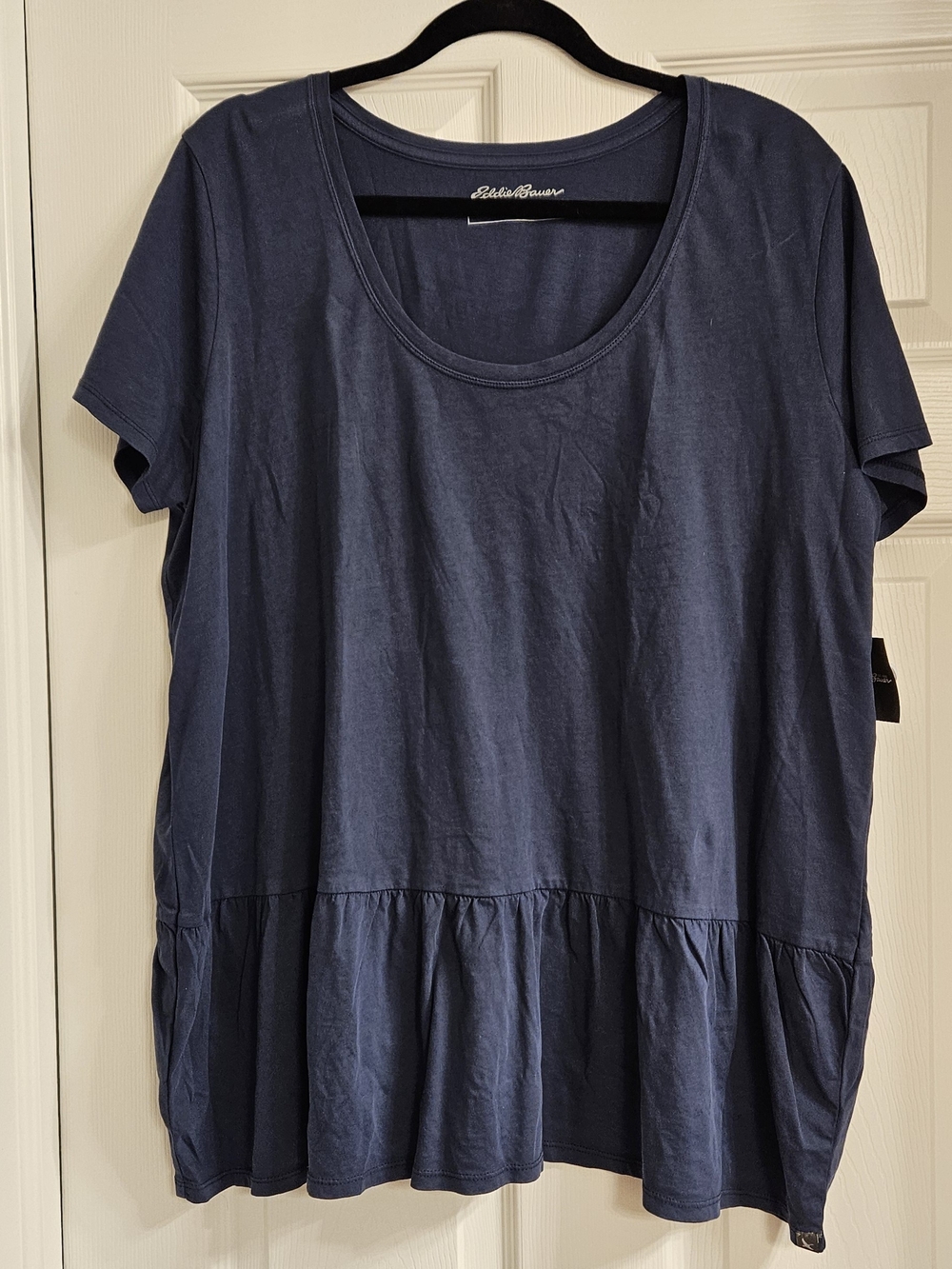 Eddie Bauer Navy Scoop-Neck Peplum Short Sleeve Top